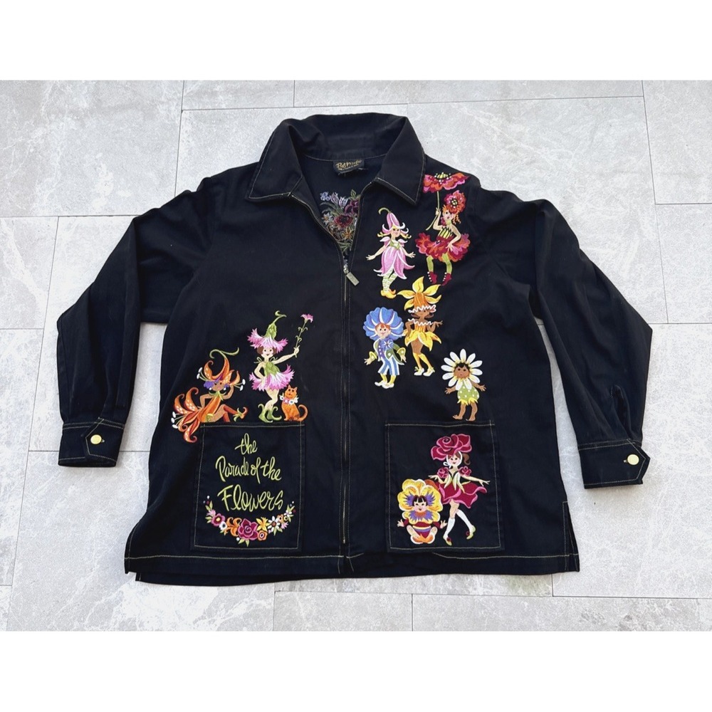Bob Mackie Wearable Art Women size 1X Parade Of The Flowers Fairies Denim Jacket